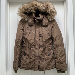 AMERICAN EAGLE HOODED FLANNEL LINED UTILITY PARKA JACKET BROWN XS